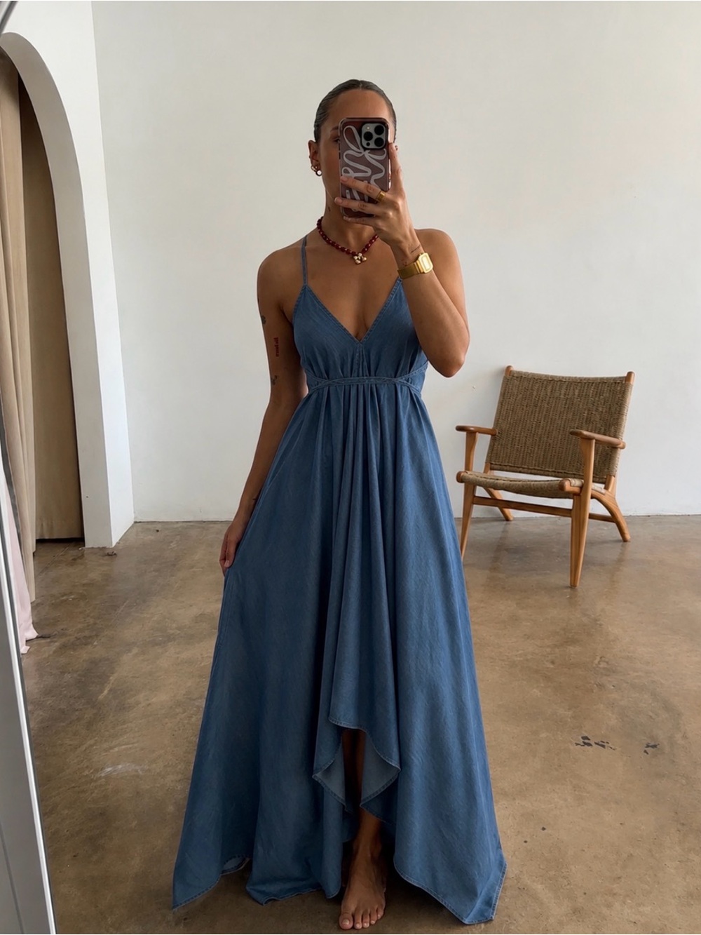 Denim halter maxi dress with an open back - Picture 1 of 9